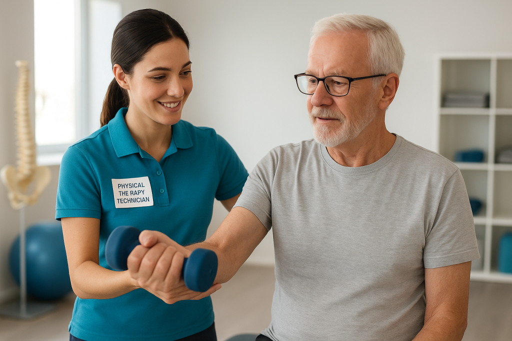 Physical Therapy Technician helping a patient with exercises